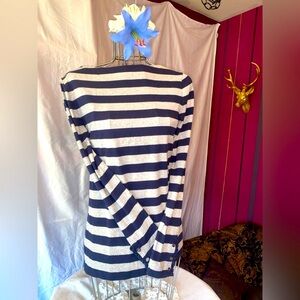 Lauren by Ralph Lauren, Navy Blue and Grey Cotton Striped Shirt, Large